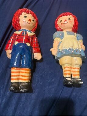 1970s Raggedy Ann&Andy  Vintage Papier-Mâchéhand  10 Inch Dolls Rare Find